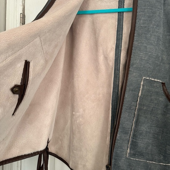 Anthropologie Hooded Poncho, One Size, Blue/Cream, Reversible - Picture 4 of 8